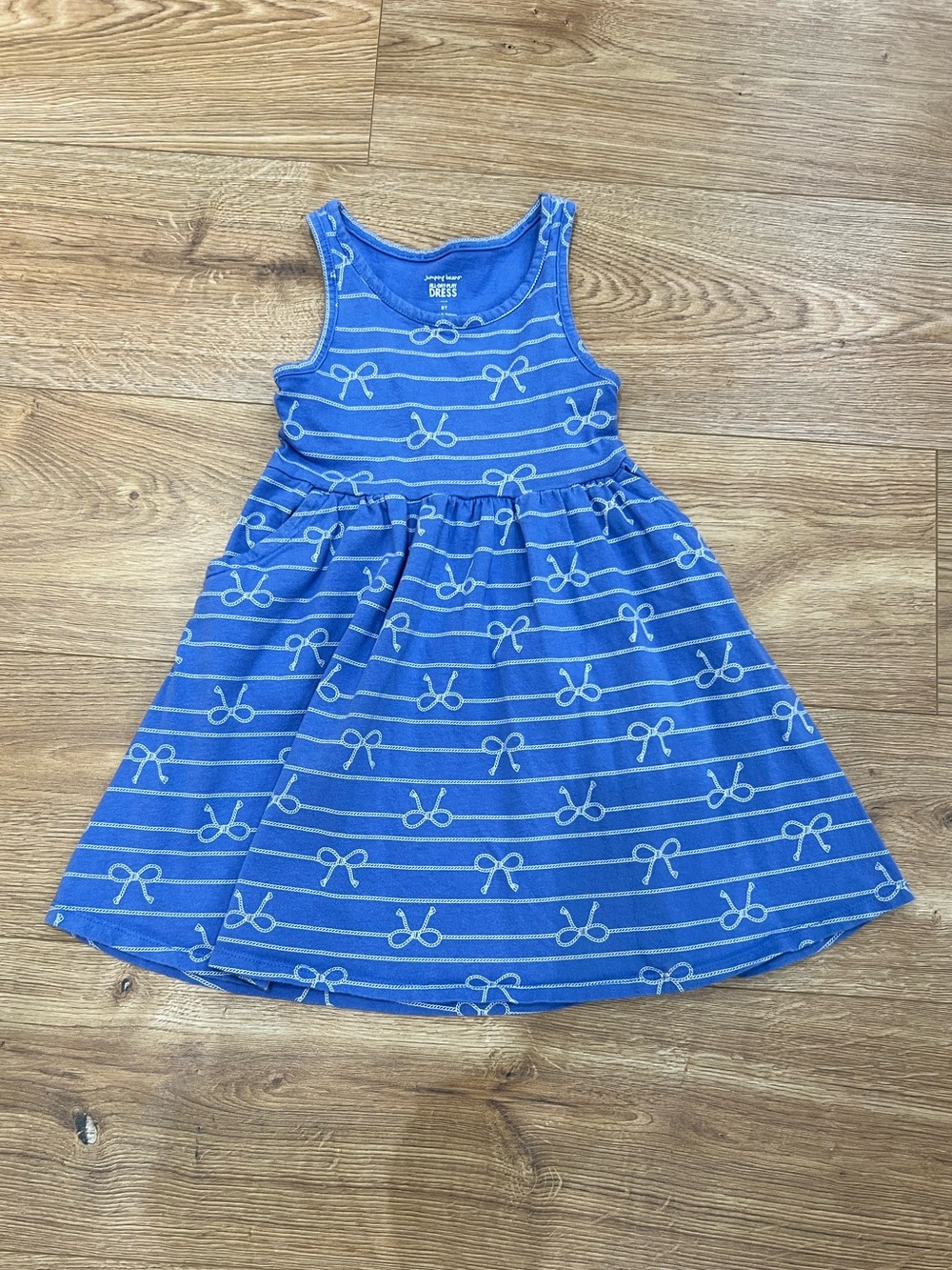 Jumping Beans All Day Play Dress Blue Sleeveless Bow Rope Striped Dress 5T